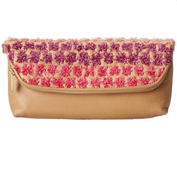 NWOT Fossil Preston Large Pink/Violet Straw Leather Folder Wristlet Pouch - Picture 12 of 12